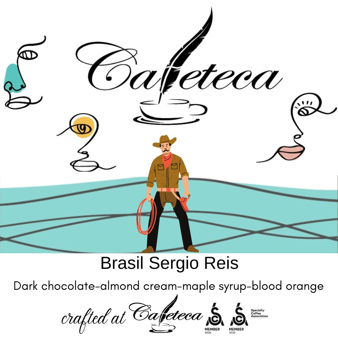 Brazilia Sergio Reis – Coimbra Farm – cafea de specialitate dulce și cremoasă, cu note de ciocolată neagră, cremă de migdale, sirop de arțar și portocală roșie. Ideală pentru espresso și băuturi cu lapte.